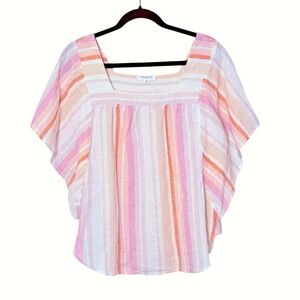 New Boho Linen Blend Top Size L Striped Metallic Coastal Peasant Beach Resort